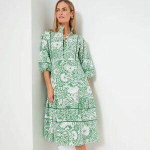 Tuckernuck Green and White Floral Hillsborough Midi Dress